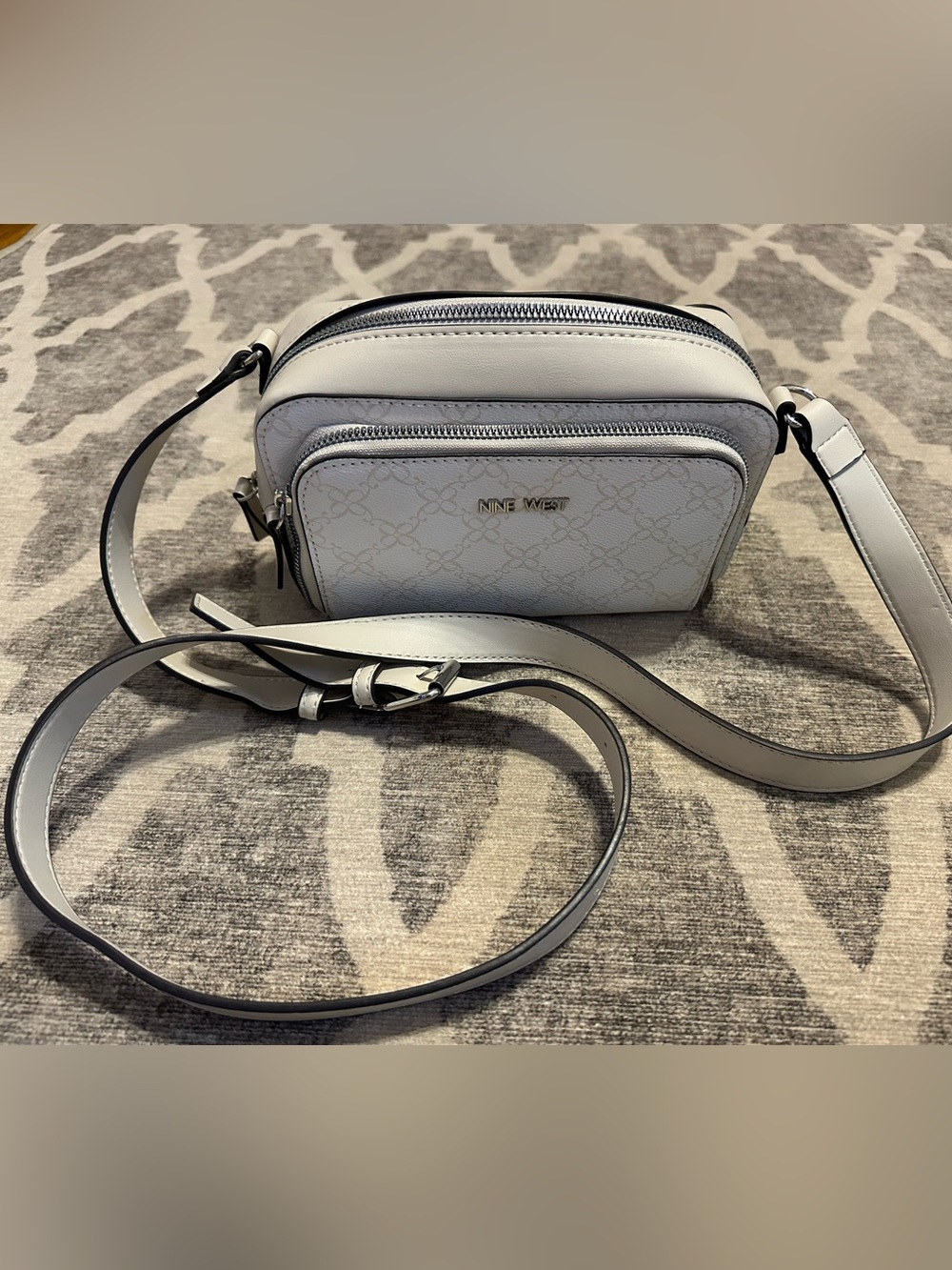 Nine West White Logo-Print Crossbody Camera Bag